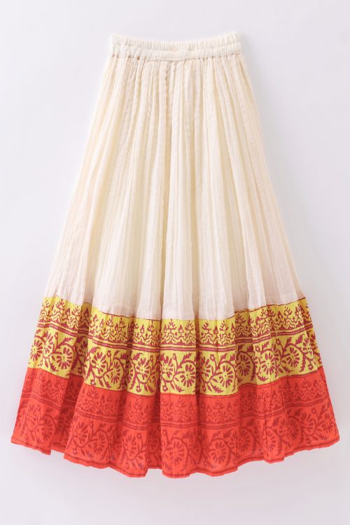 Twisha Girls Printed Top & Ghagra - Orange & Off White