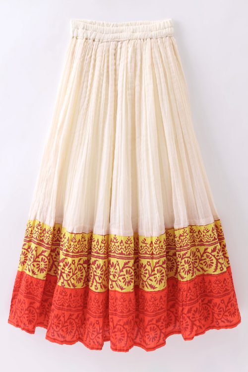 Twisha Girls Printed Top & Ghagra - Orange & Off White