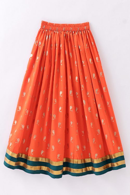 Twisha Girls Top & Printed Ghagra - Blue & Orange