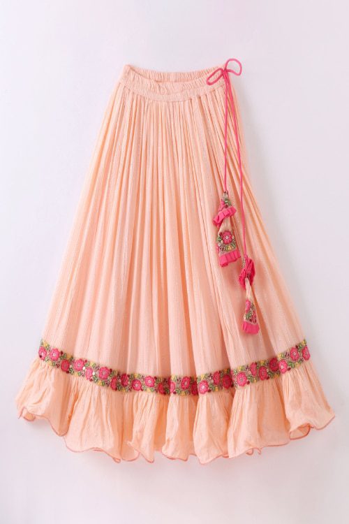 Twisha Girls Halter Neck Top & Ghagra - Coral & Peach