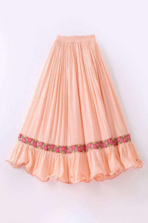 Twisha Girls Halter Neck Top & Ghagra - Coral & Peach