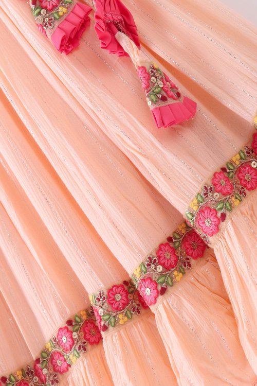 Twisha Girls Halter Neck Top & Ghagra - Coral & Peach