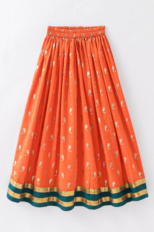 Twisha Girls Embroidered Top & Printed Ghagra - Multi & Orange