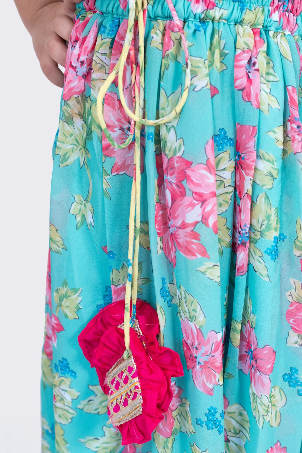 Twisha Girl's Sleeveless Floral Printed V Neck Back Open Ghagra Choli - Sea Green