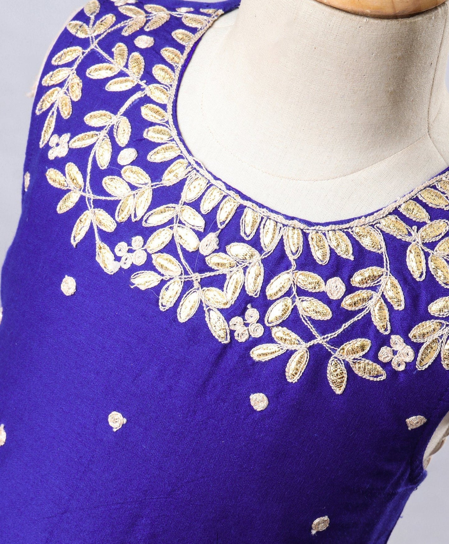 Twisha Girls Embroidered Top With Printed Ghagra- Blue & Off-White
