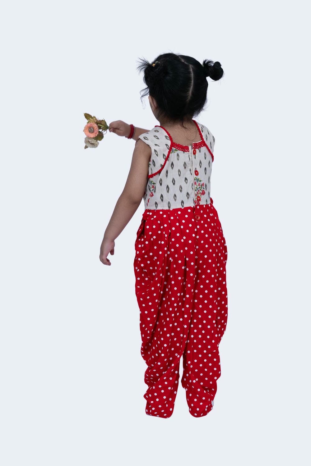 Twisha Girls Jumsuit- Offwhite & Red