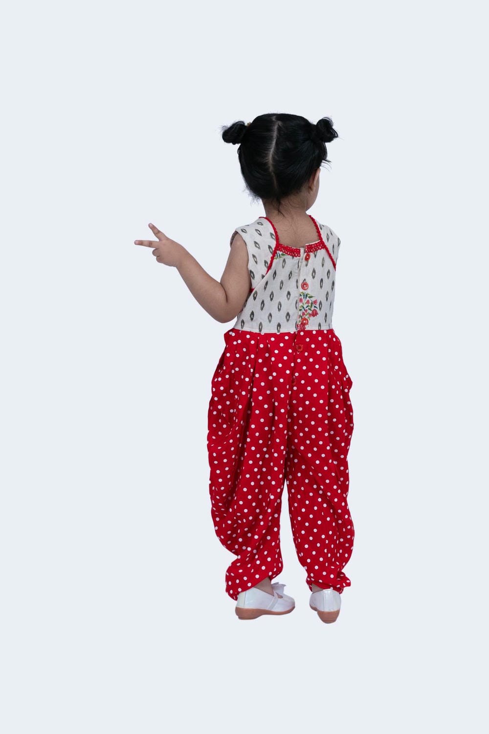 Twisha Girls Jumsuit- Offwhite & Red