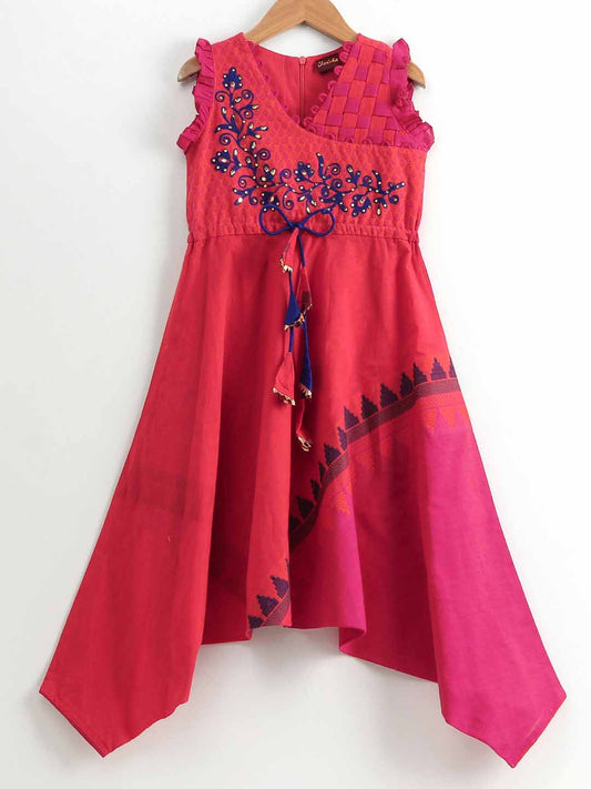 Embroidered Girls Dress - Orange