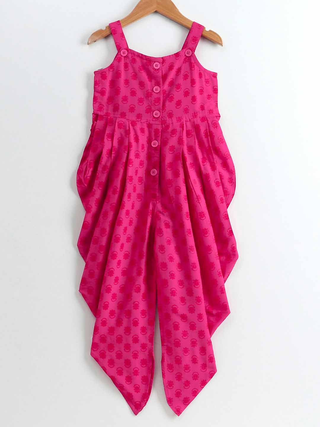 Girls Jumpsuit With Brocade Jacket - Blue & Pink