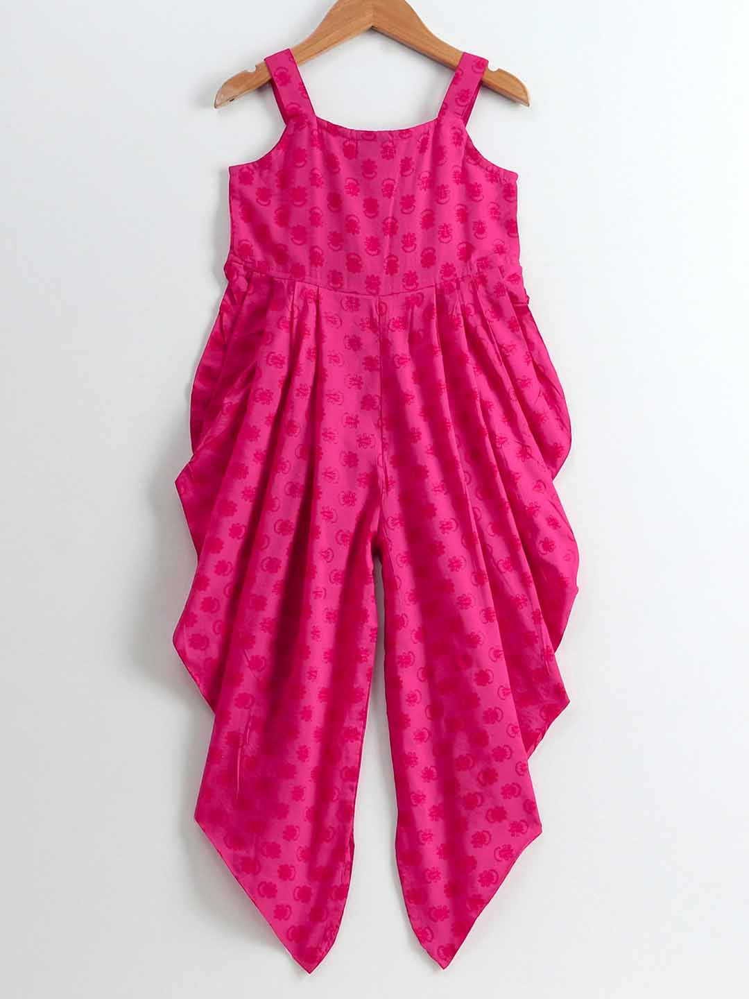 Girls Jumpsuit With Brocade Jacket - Blue & Pink