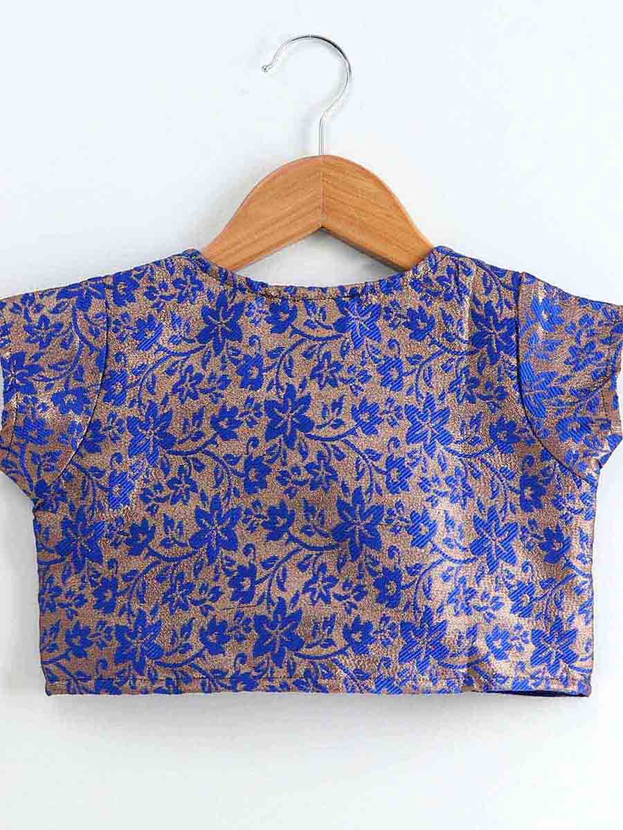 Girls Jumpsuit With Brocade Jacket - Blue & Pink
