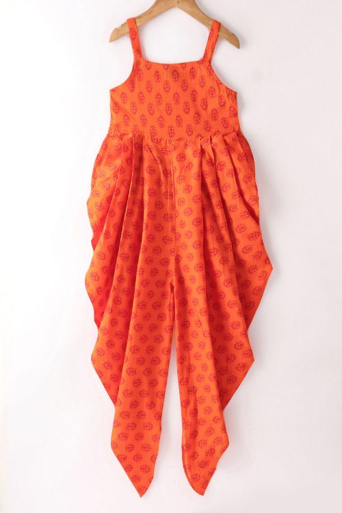 Twisha Girls Fusion Wear Jumpsuit With Floral Printed Shrug - Orange