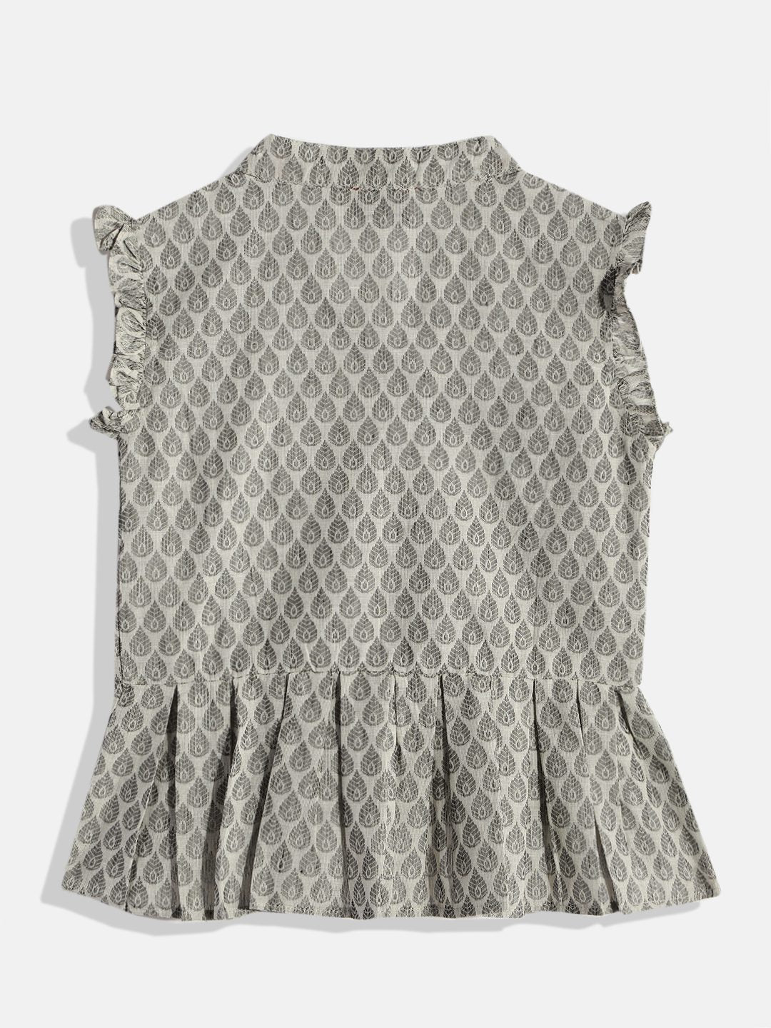 Twisha Girls Sleeveless Ethnic Print Top With Palazzo - Grey & White
