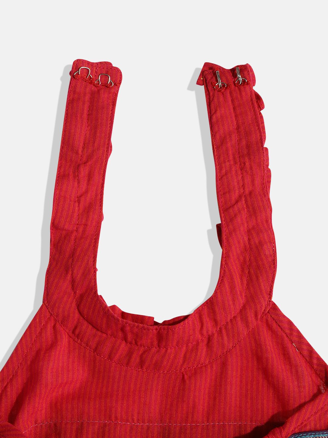 Twisha Girls Printed Basic Jumpsuit With Ruffles - Red & Cream