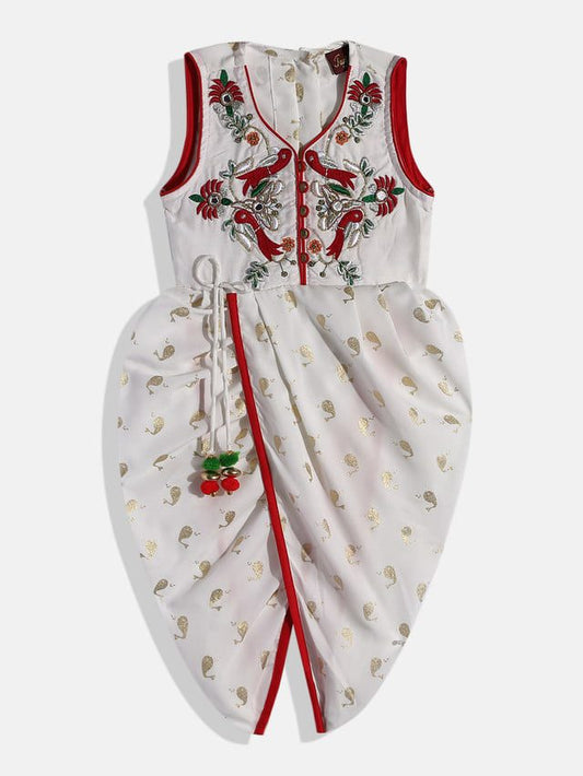 Girls Embroidered Jumpsuit - White