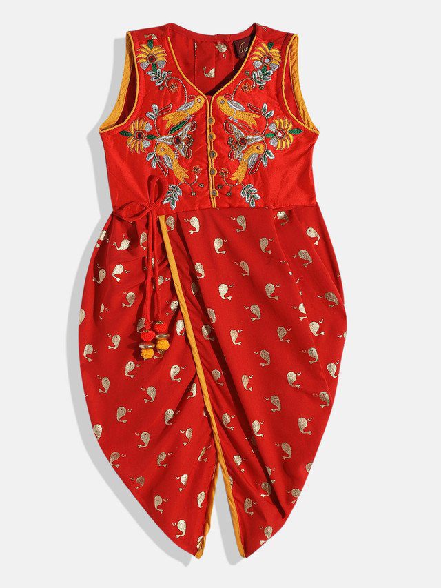 Twisha Girls Embroidered Jumpsuit -Red