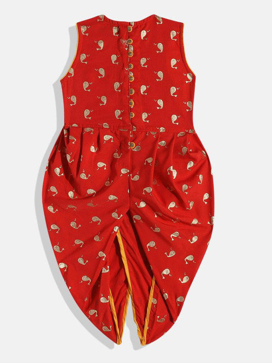 Twisha Girls Embroidered Jumpsuit -Red