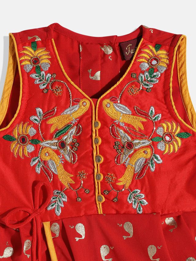 Twisha Girls Embroidered Jumpsuit -Red