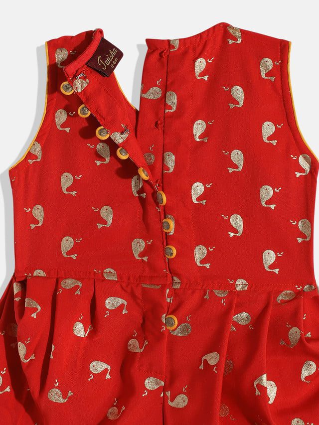 Twisha Girls Embroidered Jumpsuit -Red