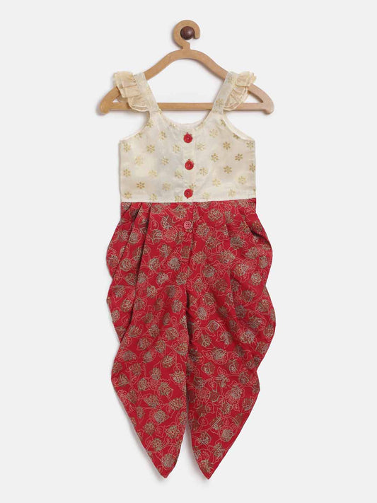Printed Yoke With Printed Dhoti Jumpsuit - Red