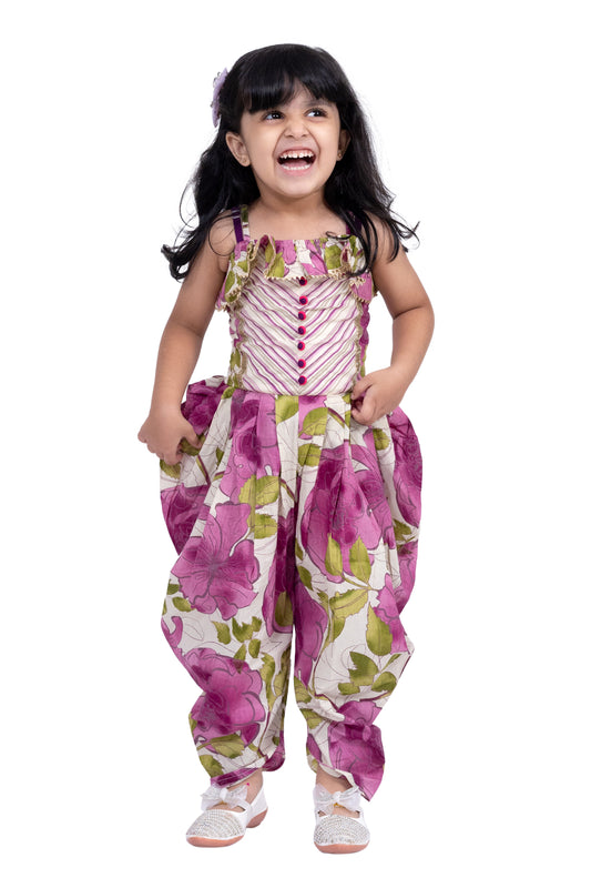 Twisha Cotton Sleeveless All Over Prined Jumpsuit - Purple & White