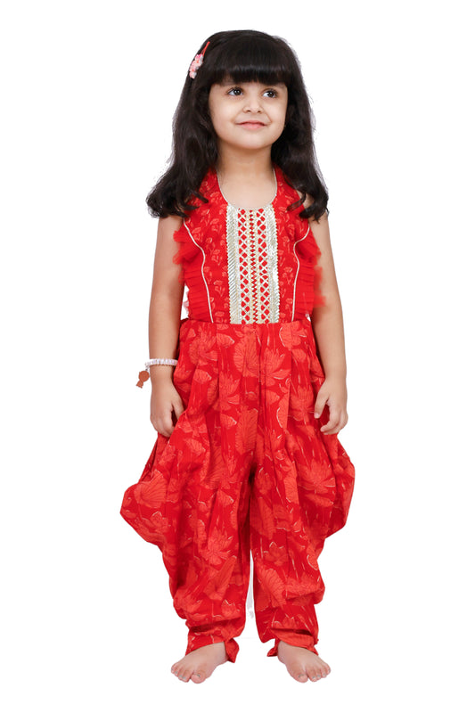Twisha Cotton Sleeveless Embellished Jumpsuit - Red