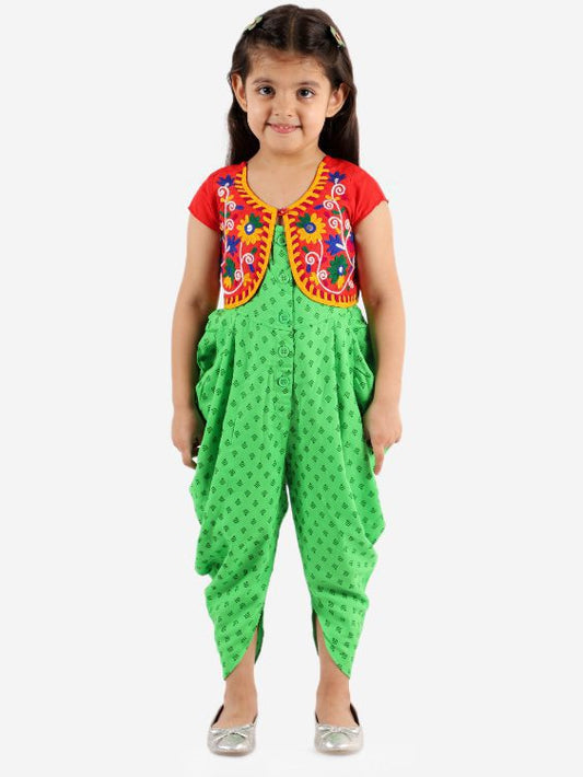 Festive Jumpsuit with Ariwork Jacket - Green & Red