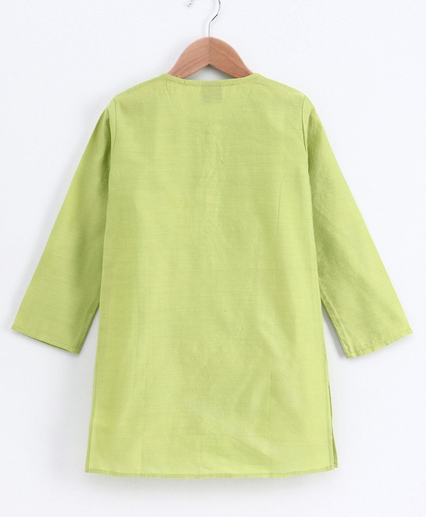 Boys Full Sleeves Solid Kurta With Jacket & Pajama - Green