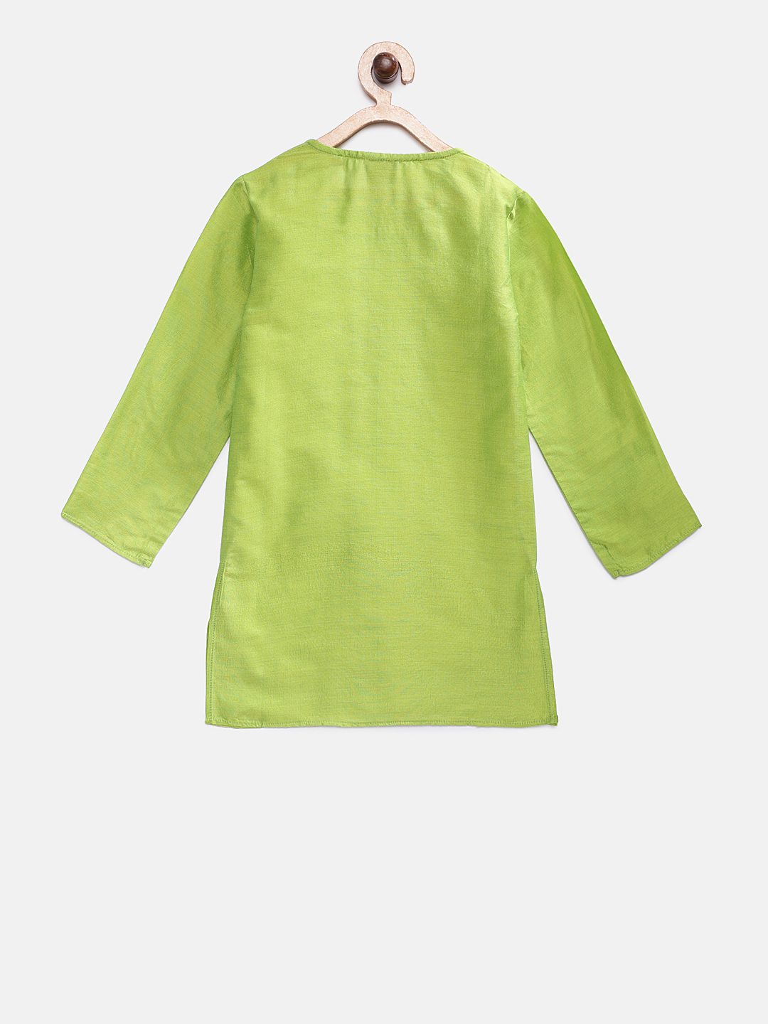 Boys Solid Kurta & Pyjama With Printed Jacket -  Green