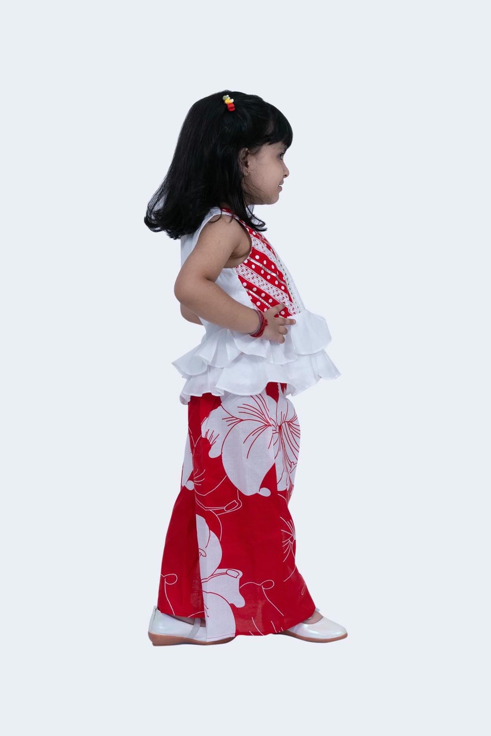 Twisha Girls Top & Palazzo Set-White & Red