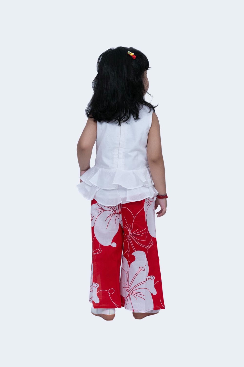 Twisha Girls Top & Palazzo Set-White & Red