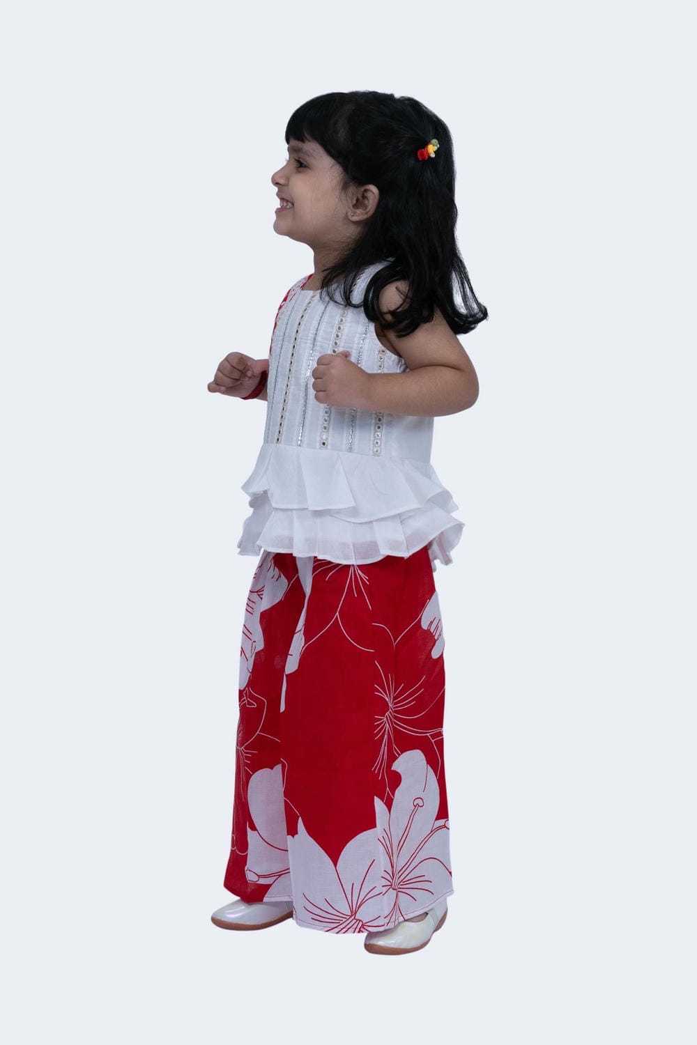 Twisha Girls Top & Palazzo Set-White & Red