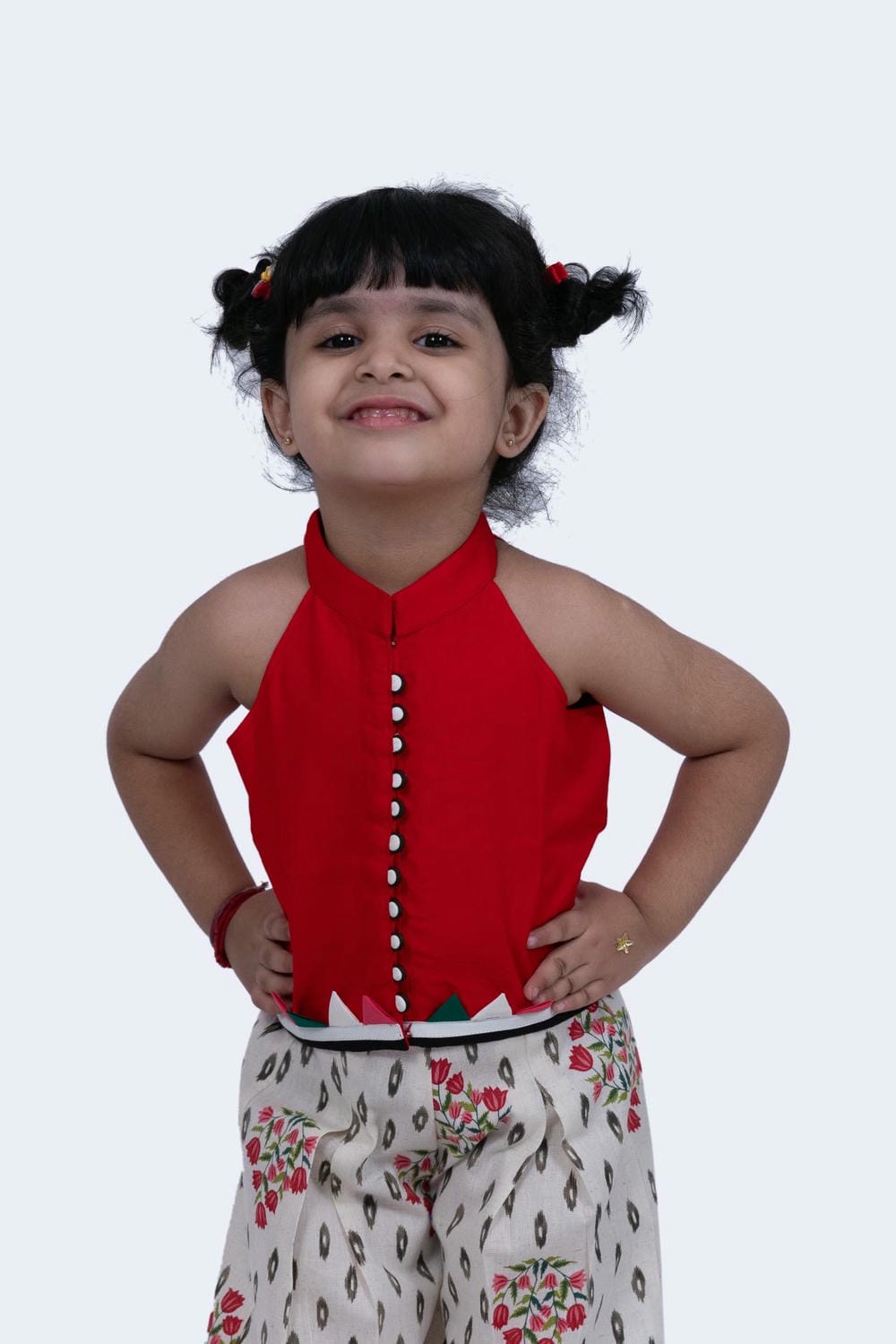 Twisha Girls Top & Palazzo Set - Red & Off-white