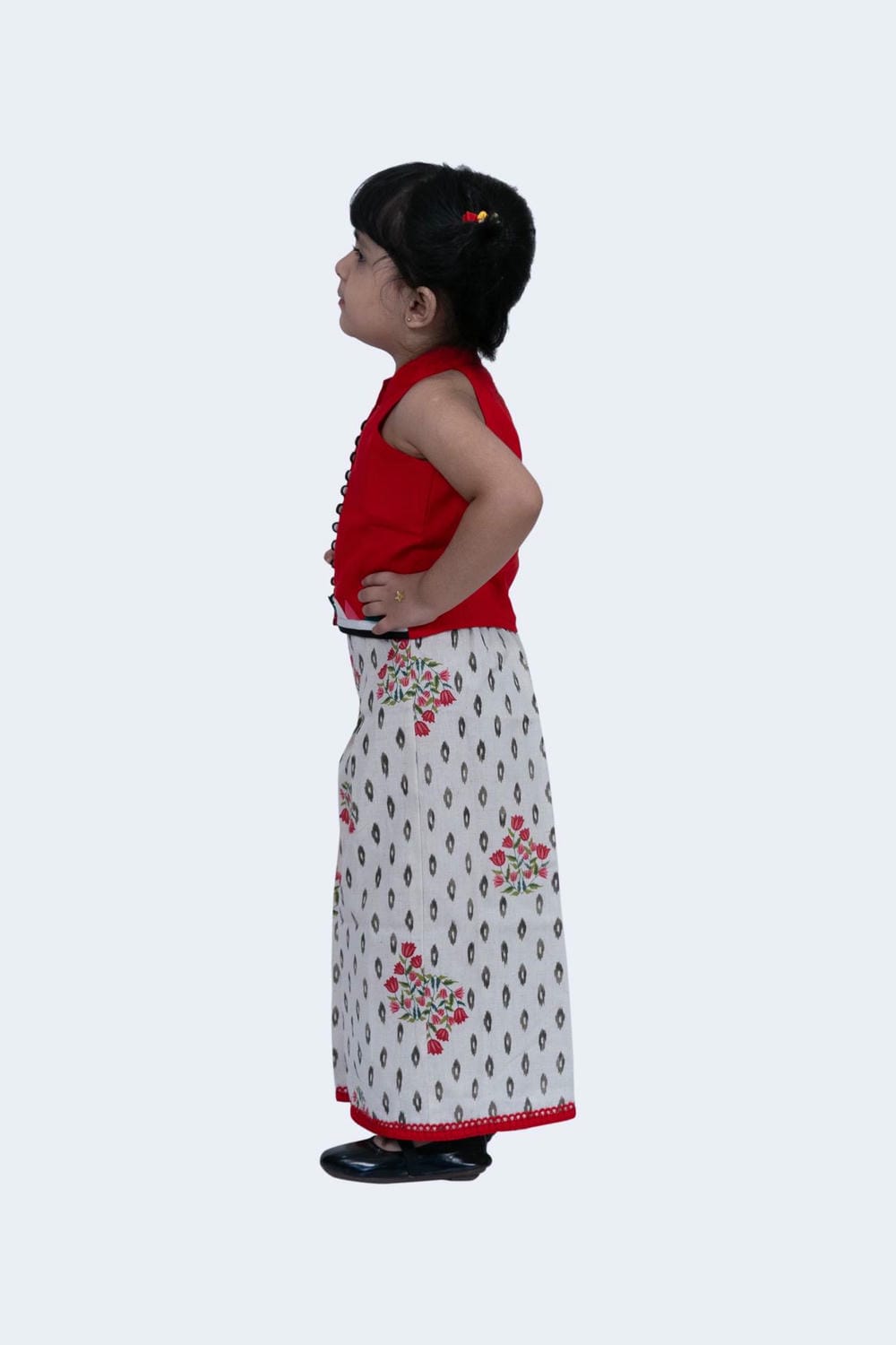 Twisha Girls Top & Palazzo Set - Red & Off-white