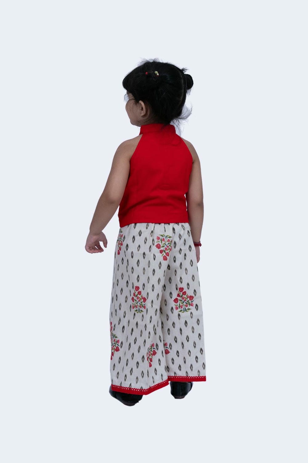Twisha Girls Top & Palazzo Set - Red & Off-white