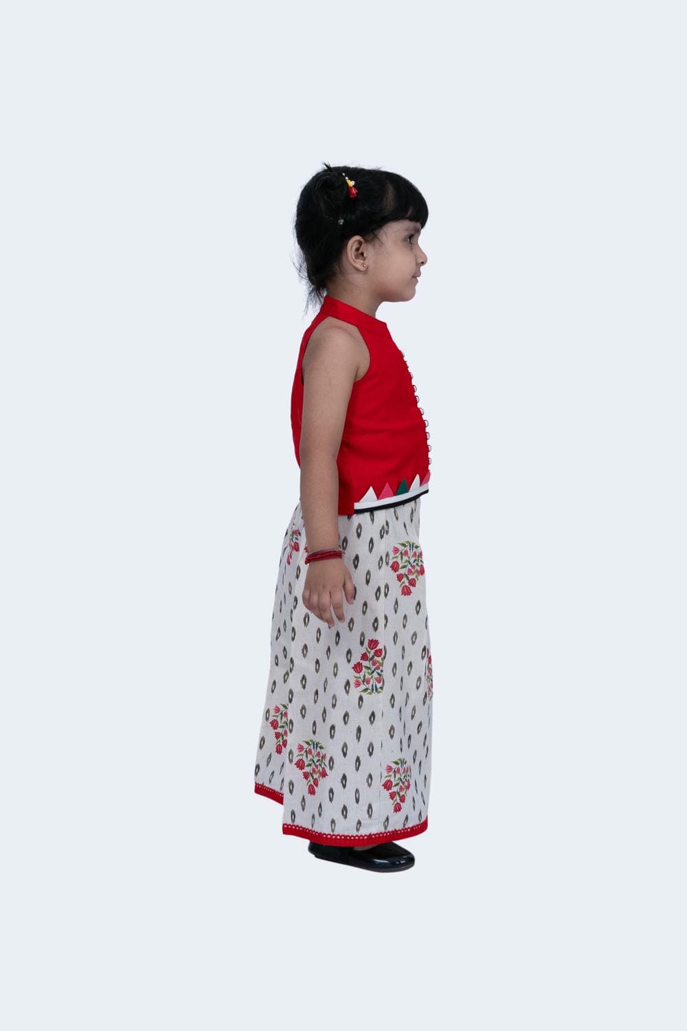 Twisha Girls Top & Palazzo Set - Red & Off-white