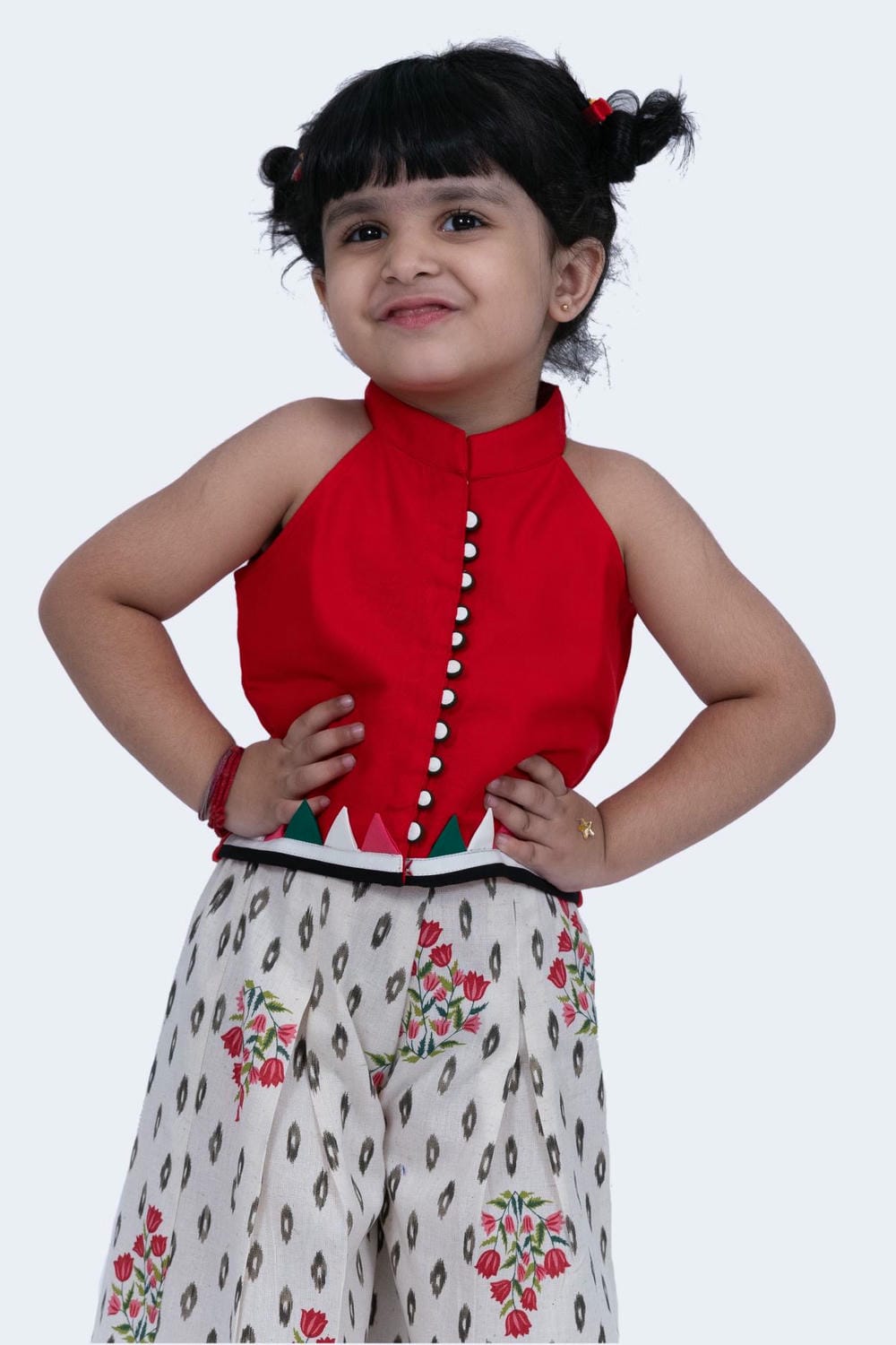 Twisha Girls Top & Palazzo Set - Red & Off-white