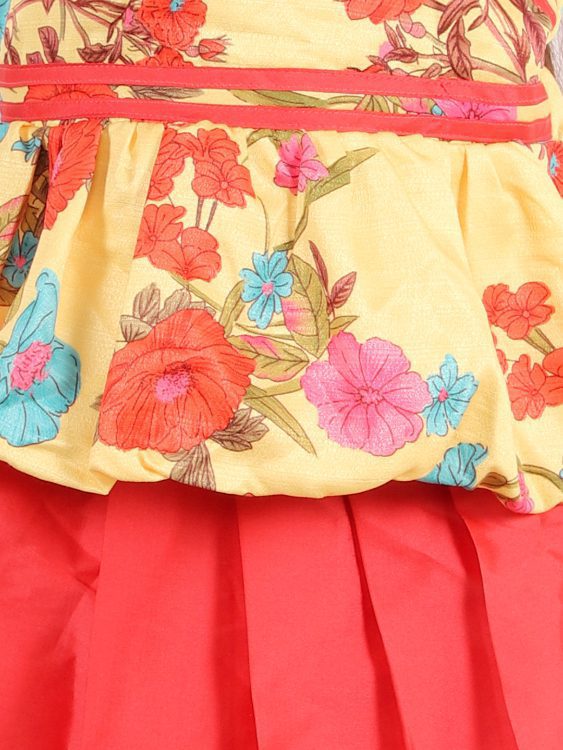 Twisha Girls Halter Neck  Top with Layered Palazzo set-Yellow and Coral