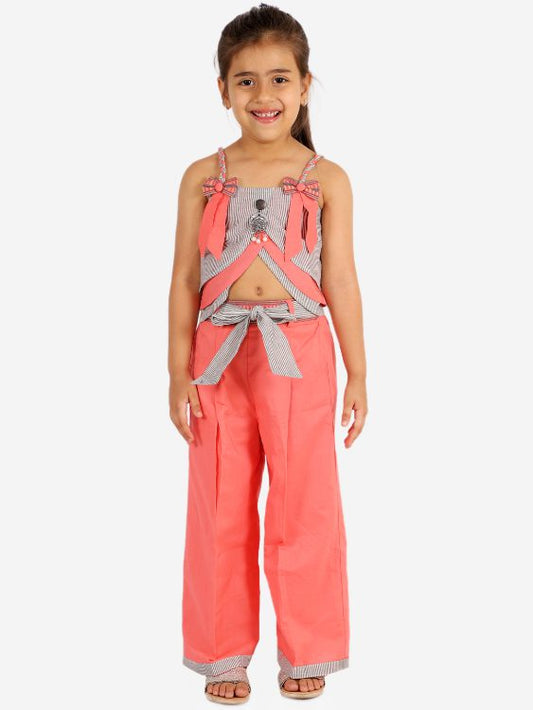 Twisha Stylish  Striped Print Top And Palazzo- Grey & Peach
