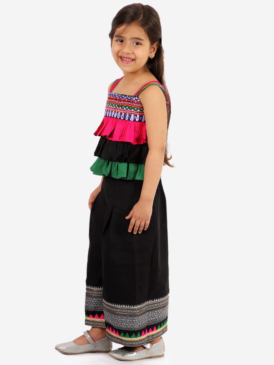 Twisha Girls mirrorwork Frilled Peplum and Palazzo Set -Black