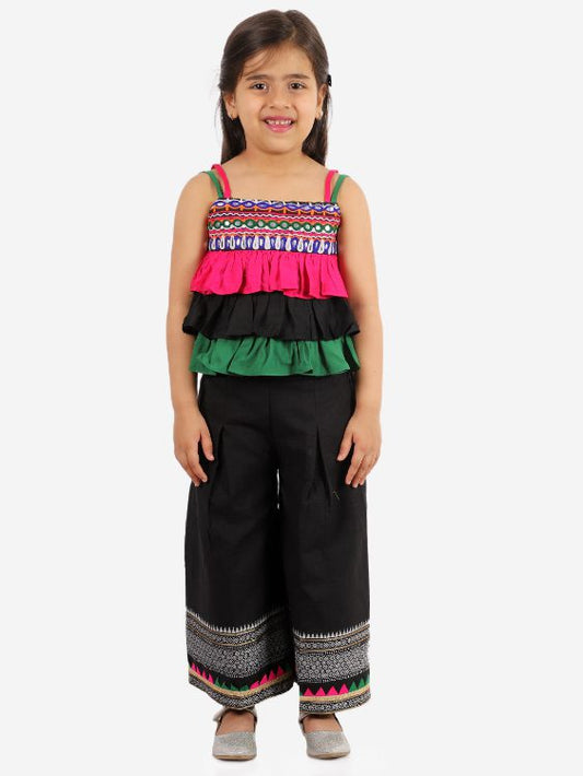 Twisha Girls mirrorwork Frilled Peplum and Palazzo Set -Black