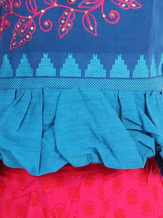 Twisha Girls Thread Work And Rhinestone Work Top With Palazzo- Blue & Pink