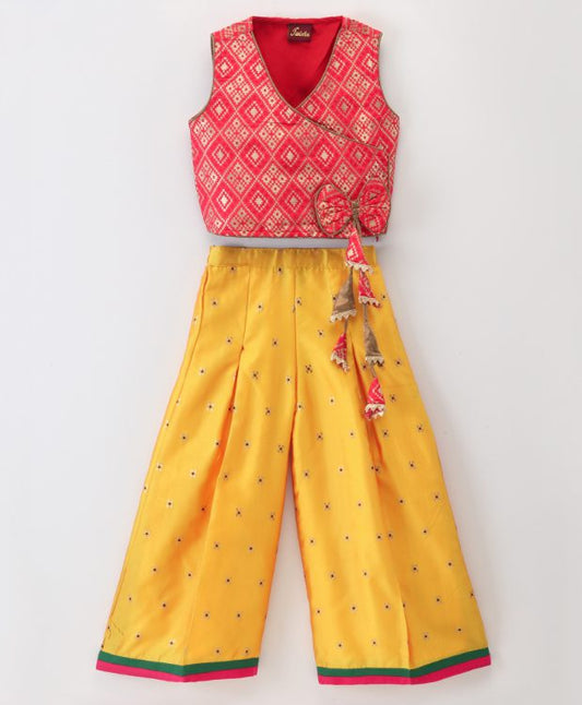 Twisha Brocade Top with Palazzo - Red & Yellow