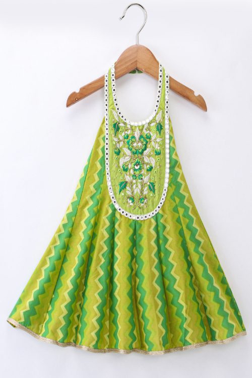 Twisha Girls Embellished Printed Halter Neck Top & Palazzo - Green & White