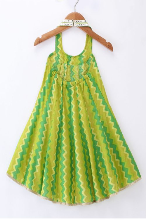 Twisha Girls Embellished Printed Halter Neck Top & Palazzo - Green & White