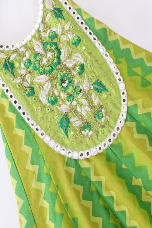 Twisha Girls Embellished Printed Halter Neck Top & Palazzo - Green & White