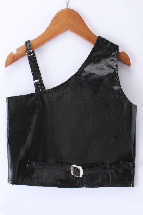 Twisha Girls Leather Top Embellished With Butterfly Patch And Studds & Self Designed Palazzo - Black & Blue