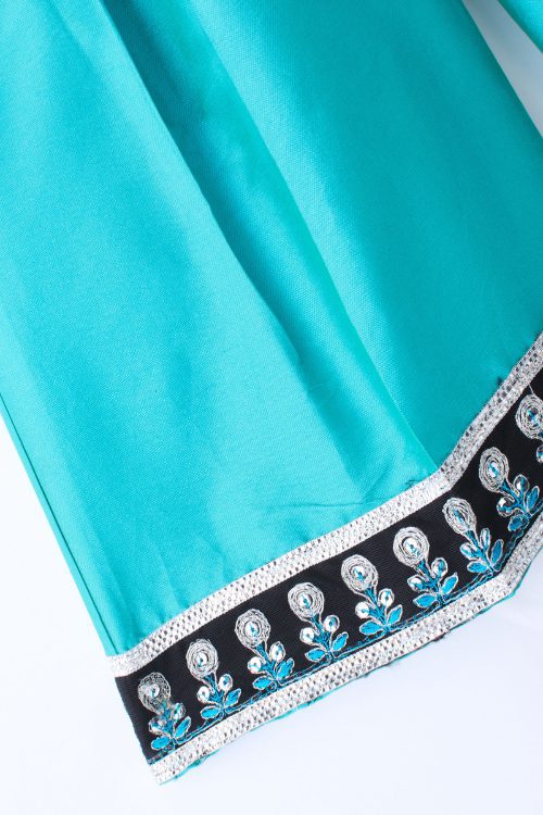 Twisha Girls Leather Top Embellished With Butterfly Patch And Studds & Self Designed Palazzo - Black & Blue