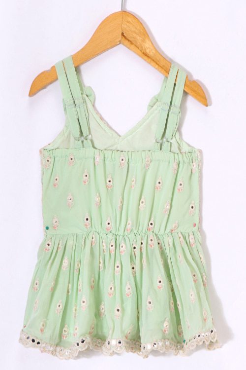 Twisha Girls Mirror Worked Top & Sharara With Long Shrug - Green