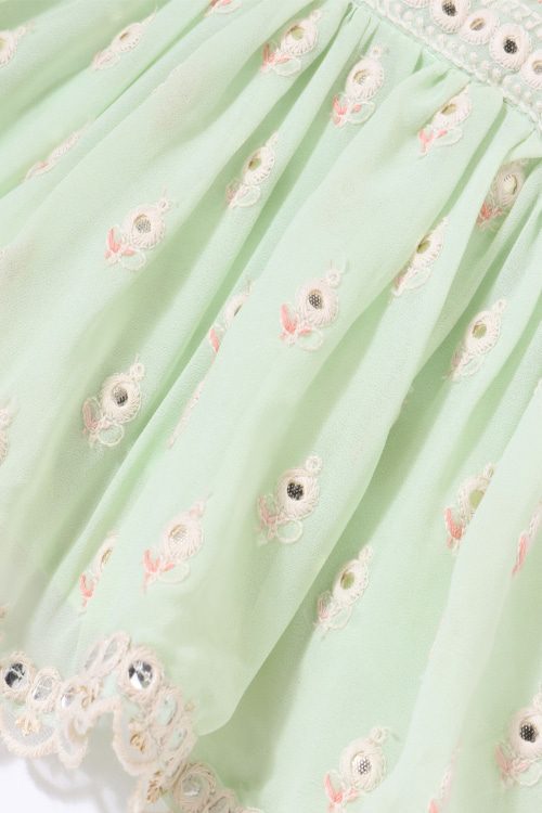 Twisha Girls Mirror Worked Top & Sharara With Long Shrug - Green